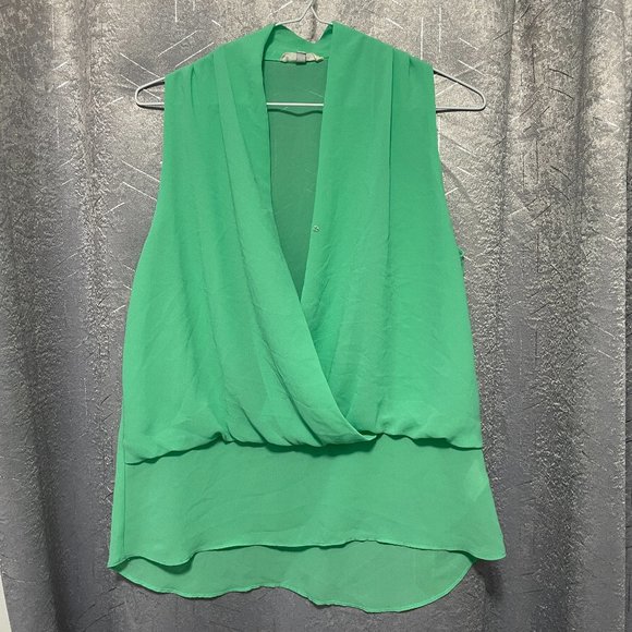 NAKED ZEBRA Seafoam Green / Aqua V Neck Draped Semi Sheer Sleeveless Blouse Sz M - Picture 1 of 8